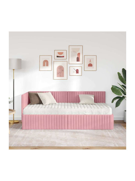 Ein Einzelbett Mit Samt Rosa Mit Lattenrost & Matratze 90x190cm
