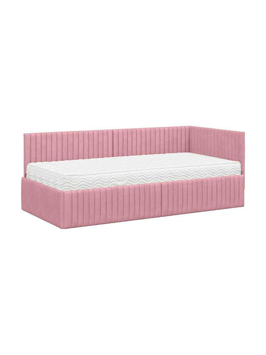 Ein Einzelbett Mit Samt Rosa Mit Lattenrost & Matratze 90x190cm