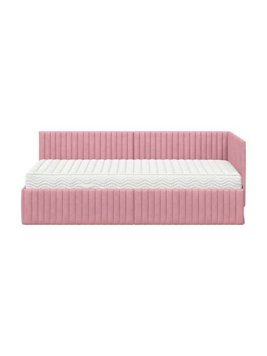 Ein Einzelbett Mit Samt Rosa Mit Lattenrost & Matratze 90x190cm