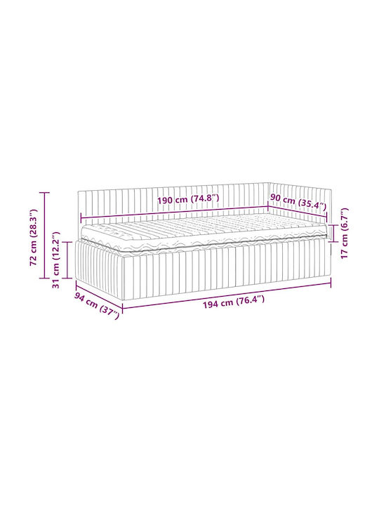 Ein Einzelbett Mit Samt Rosa Mit Lattenrost & Matratze 90x190cm