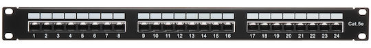 Delta Patch Panel για Rack 1U 19" 24 Θυρών Μαύρο