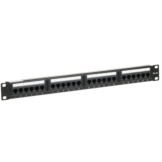 Delta Patch Panel για Rack 1U 19" 24 Θυρών Μαύρο