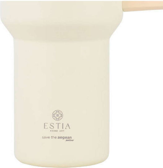 Estia Straw Tumbler XL Save the Aegean Recyclable Handled Tumbler Thermos Stainless Steel BPA Free 1.2lt Lily White with Straw and Handle