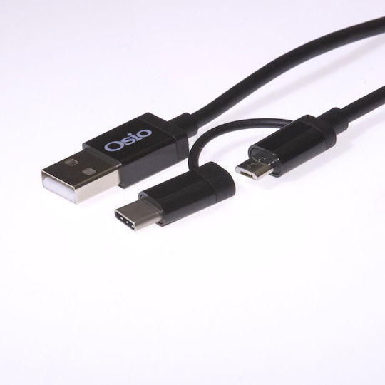 Osio Regular USB to Type-C / micro USB Cable Μαύρο 1m (OTU-495B)