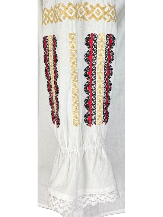 Bluza Damă Bumbac Mânecă Lungă Alb/Portocaliu