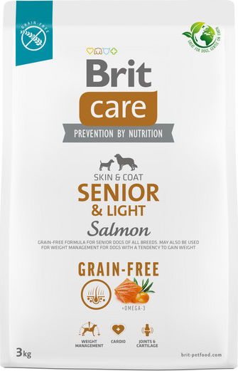 Brit Care Skin & Coat Senior& Light 1kg Dry Food Diet, Grain-Free & Gluten-Free for Senior Dogs with Salmon