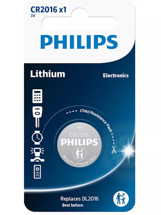 Philips Cr2016 Μπαταρία Λιθίου Ρολογιών CR2016 3V 1τμχ