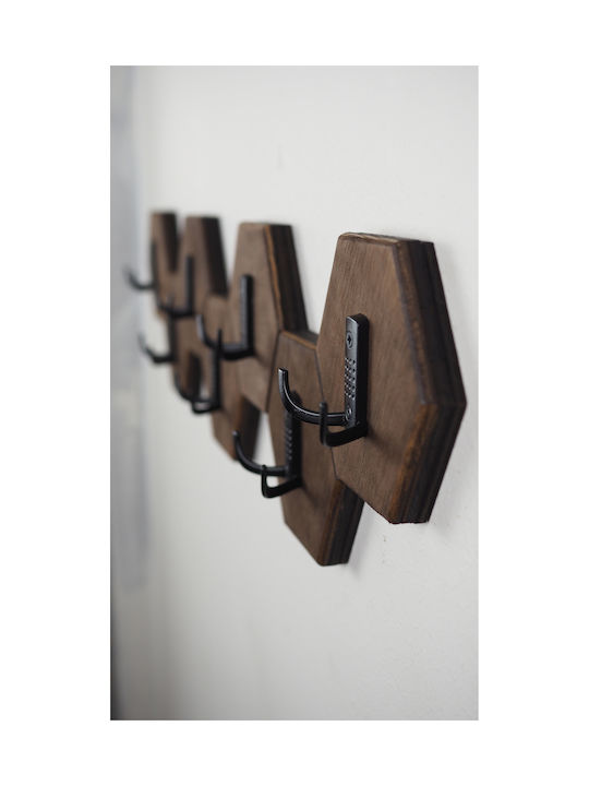 SteweHome Wooden Wall Hanger 14 Hooks Brown 76x18x18cm