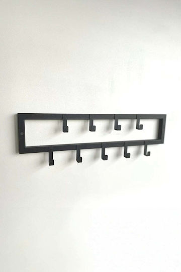 SteweHome Metal Wall Hanger 9 Hooks Black 60x10x10cm