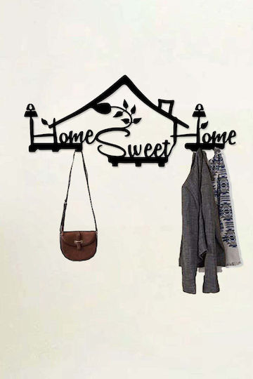SteweHome Metal Wall Hanger 5 Hooks Black 55x30x30cm