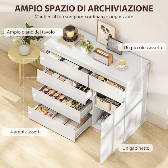 HomCom Büroaufbewahrungsschublade und -schrank Holzweiß 100x40x80cm