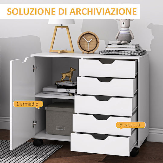 Wooden Office Drawer Unit with Wheels White 78x40x66.5cm