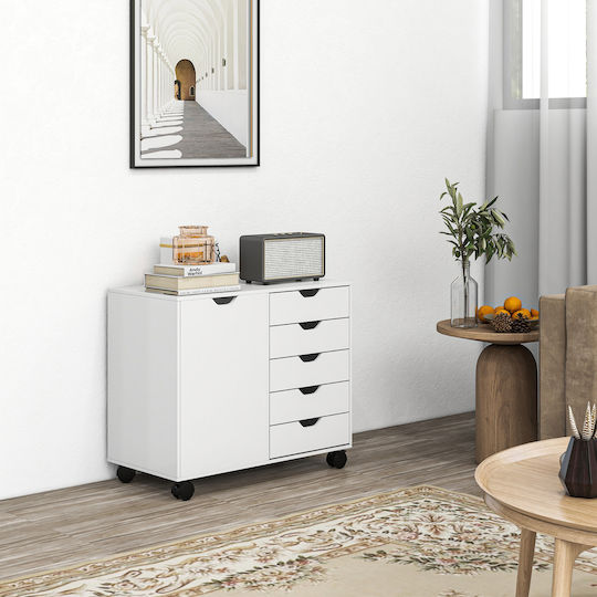 Wooden Office Drawer Unit with Wheels White 78x40x66.5cm