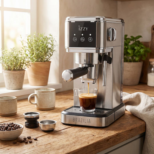 Izzy IZ-6015 Μηχανή Espresso 1350W Πίεσης 20bar Ασημί