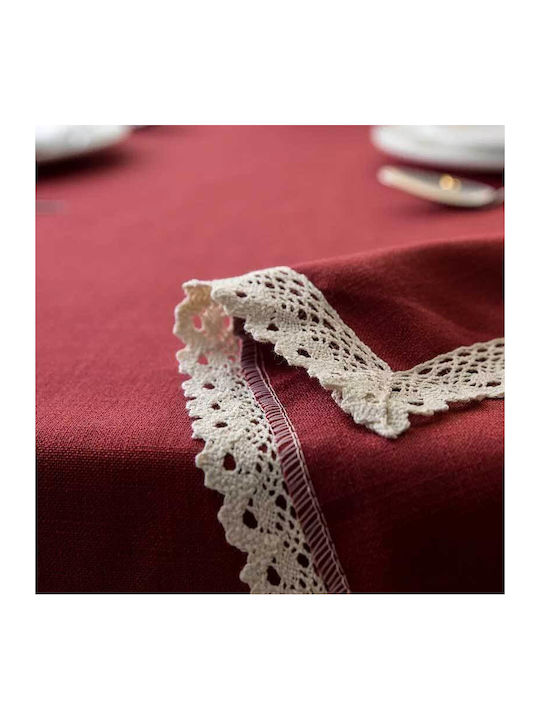 FRIPIA Linen Tablecloth With Burgundy Lace 140x220cm