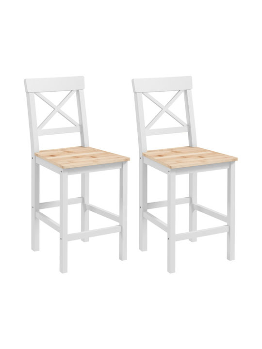 Bar Stool with Backrest Wooden Natural/White 2 Pieces