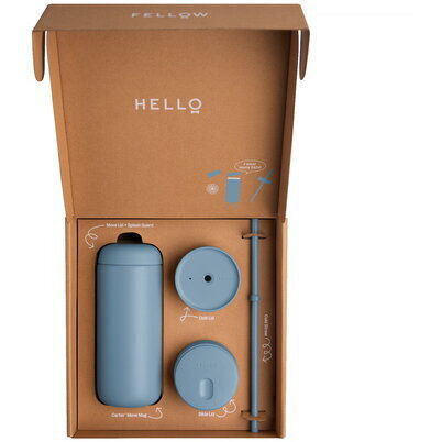 Fellow Ποτήρι Θερμός Γυάλινο / Ανοξείδωτο BPA Free 473ml Hazy Blue με Καλαμάκι