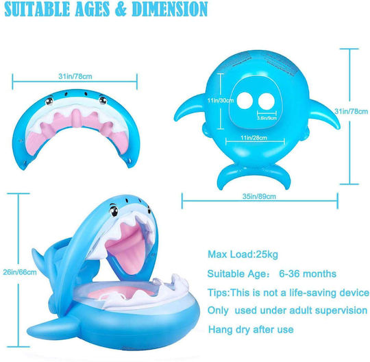 Baby Swimtrainer Life Jacket with Sunshade for 10 Years and Above Blue
