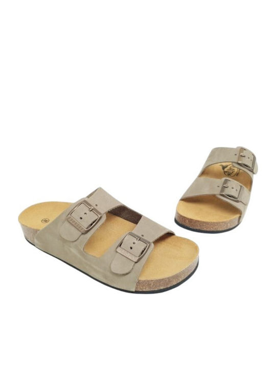 Leather Women's Sandals Flatforms Nobuck Khaki