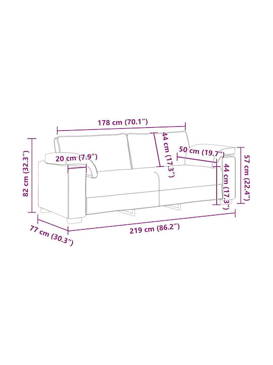 Τριθέσιος Καναπές Βελούδινος Μπλε 220x77x82εκ.
