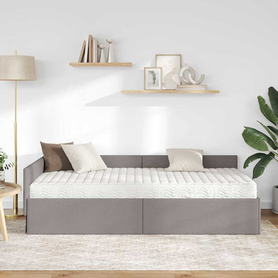 Wandbett Einzel mit Stoff Taupe mit Lattenrost & Matratze 80x200cm