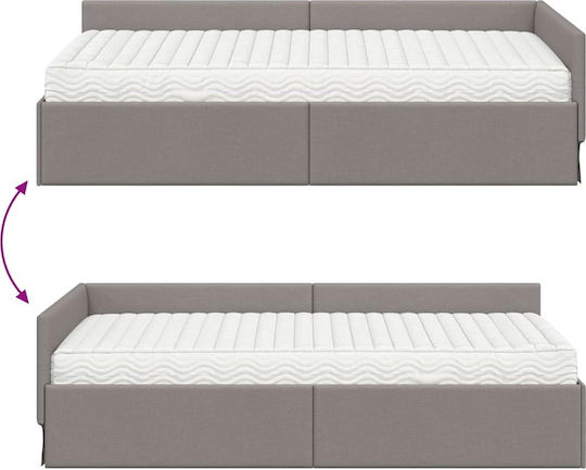 Wandbett Einzel mit Stoff Taupe mit Lattenrost & Matratze 80x200cm