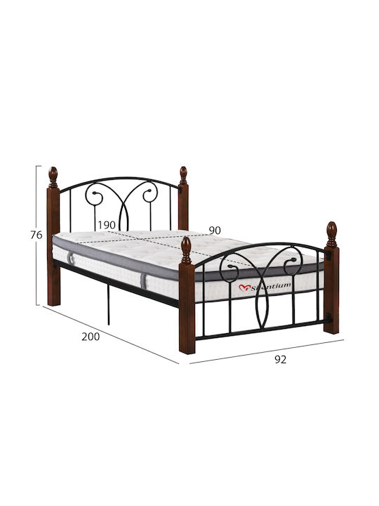 Suzie Bett Einzel Metall Dunkle Kirsche mit Lattenrost & Matratze 90x190cm