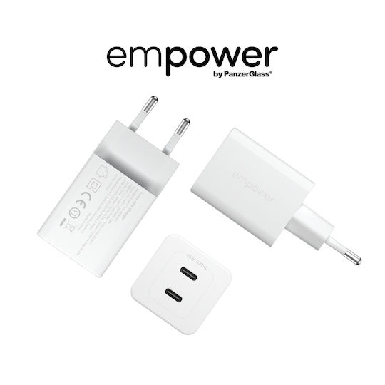 Empower by PanzerGlass Φορτιστής Χωρίς Καλώδιο GaN με 2 Θύρες USB-C 45W Power Delivery Ασημί (EM58685)