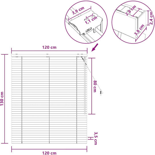 vidaXL Wooden Blind in Brown Colour W120xH130cm