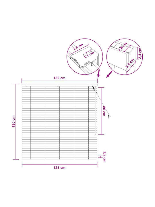 vidaXL Jalousie Sonnenschutz Hölzernes in Weißes Farbe P125xH130cm