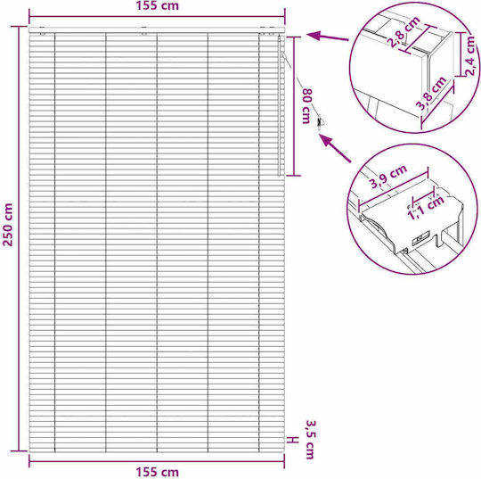 vidaXL Wooden Blind in Brown Colour W155xH250cm