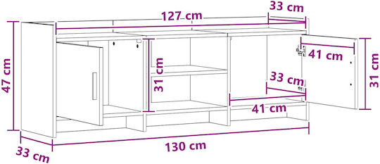 TV Stand Metal & Smoked Oak Wood L130xW33xH47cm