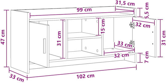 TV Stand Metal & Oak Wood L102xW33xH47cm