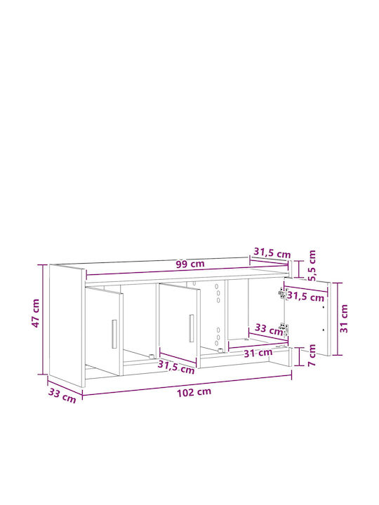 TV Stand White M102xD33xH47cm