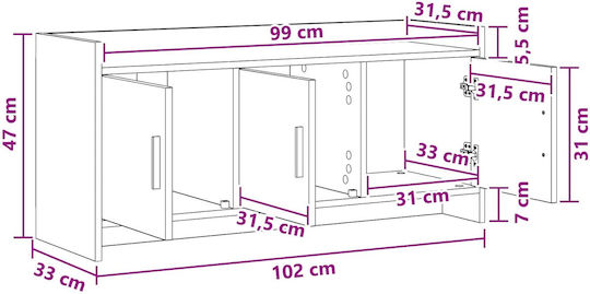 Έπιπλο Τηλεόρασης Λευκό Μ102xΠ33xΥ47cm