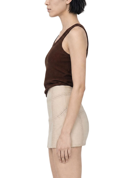 Women's Sleeveless Brown Blouse
