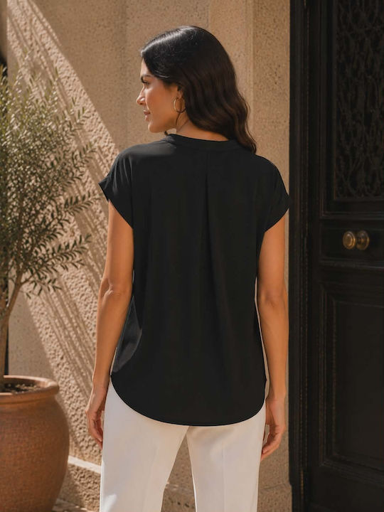 Women's Blouse with V-Neck Black