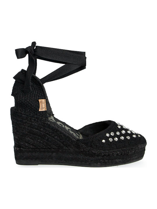 Sommer Damenplattformen in Stil Espadrilles Schwarz