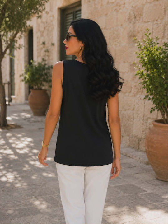 Women's Sleeveless Blouse Black And White