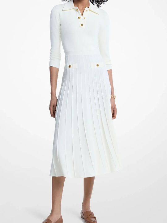 Midi Damenkleid mit 3/4 Ärmel Bone