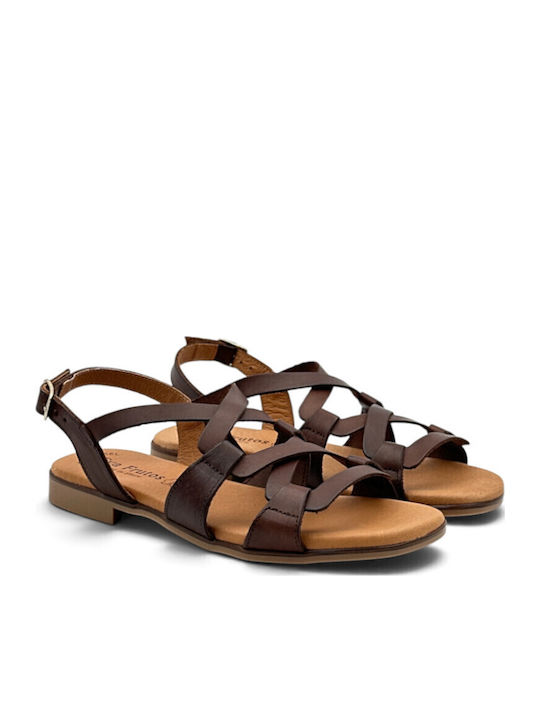 Leder Flache Sandalen Für Damen Dunkelbraun