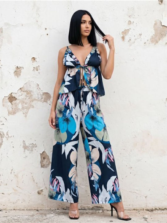 Γυναικείο Μπλε Σετ με Παντελόνι Floral