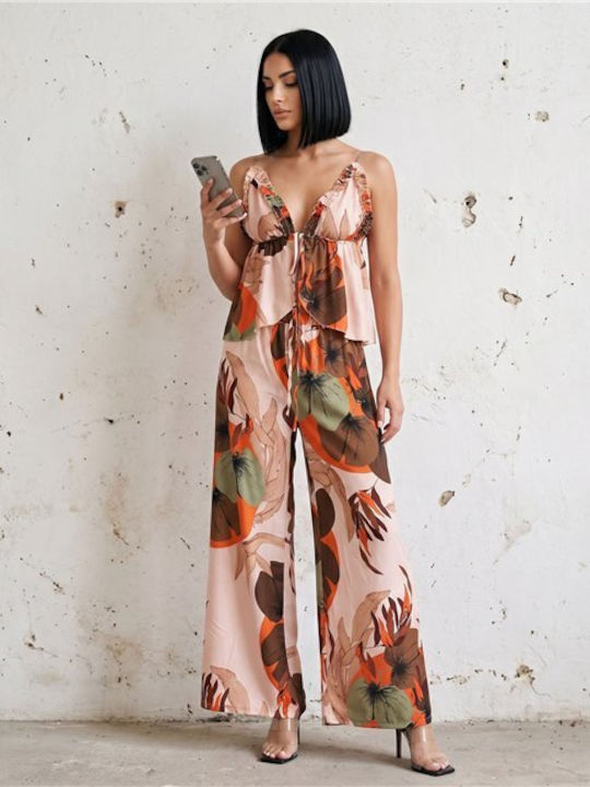 Γυναικείο Ροζ Σετ με Παντελόνι Floral