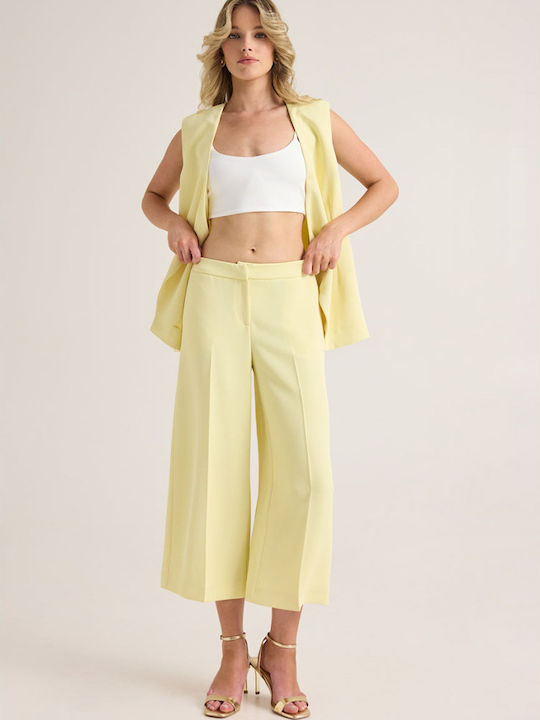 Women's High Rise Zip Culottes with Rubber Band Lemon