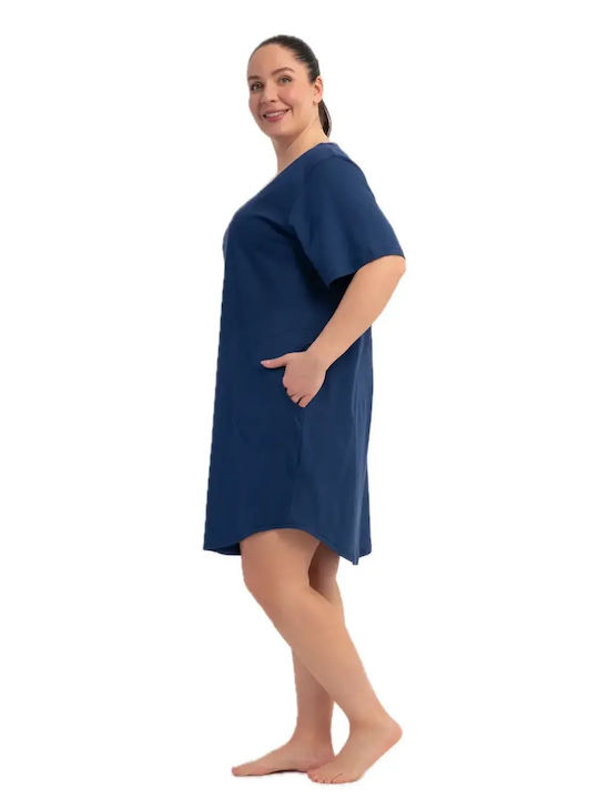 Vienetta Secret Summer Cotton Women's Nightgown Blue Vienetta Secret Summer Cotton Women's Nightgown Blue