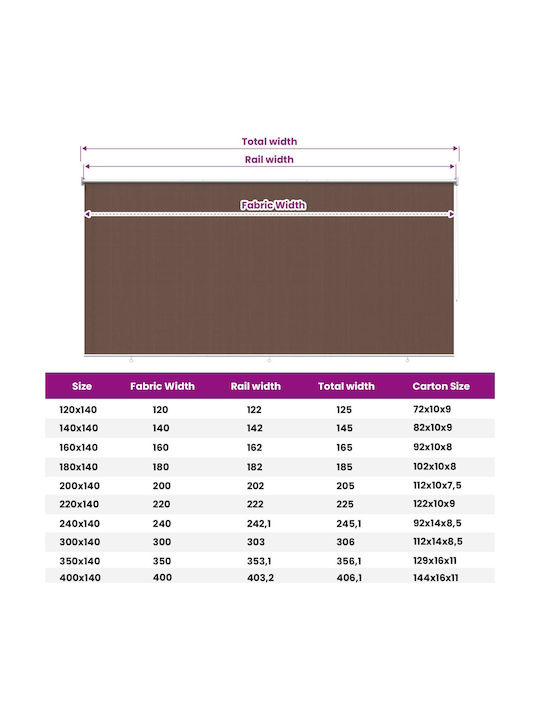 vidaXL Πλαϊνό Ρολό Σκίασης Βεράντας με Led Καφέ 4x2.3m