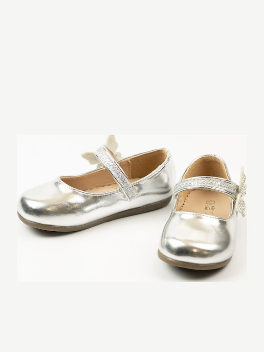 Kids Ballerinas with Hoop & Loop Closure Silver