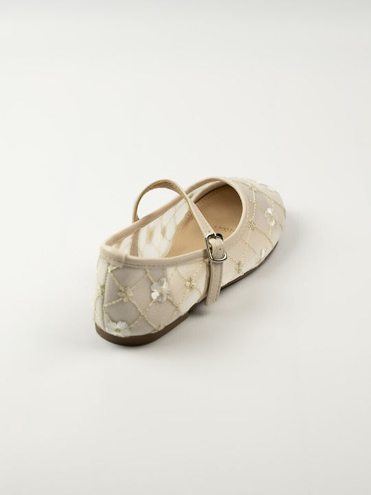 Kids Ballerinas with Hoop & Loop Closure Beige
