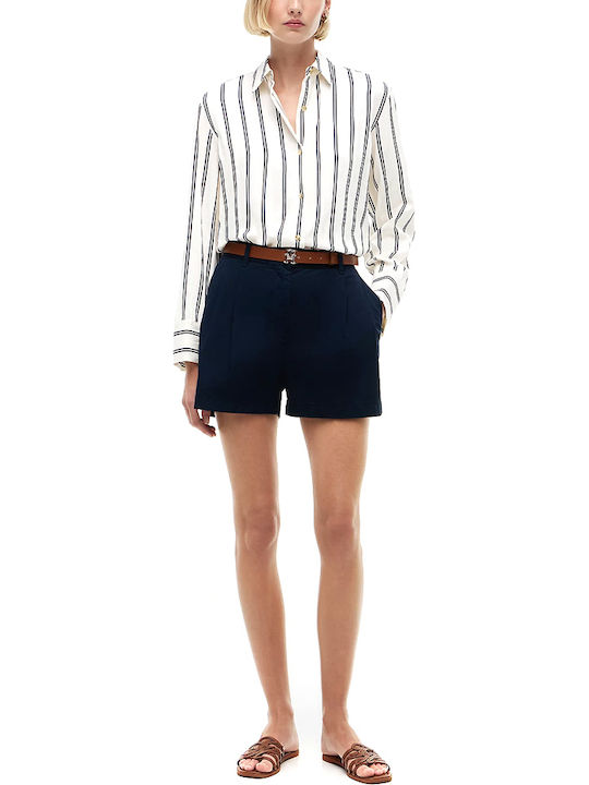Long Sleeve Women's Shirt Ecru-Blue Striped
