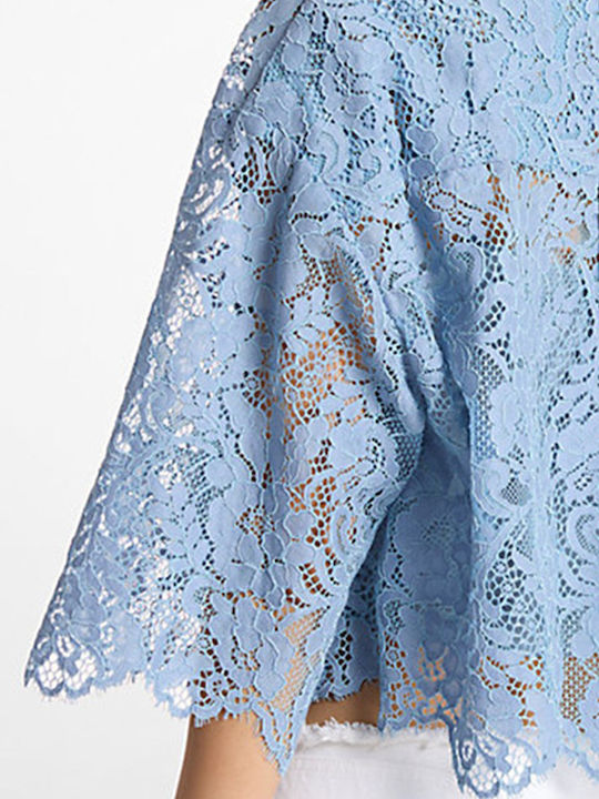 Long Sleeve Women's Denim Shirt Light Blue Floral